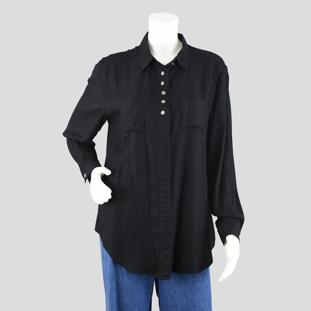 Basic Editions Vintage Black Long Sleeve Shirt Women's XL